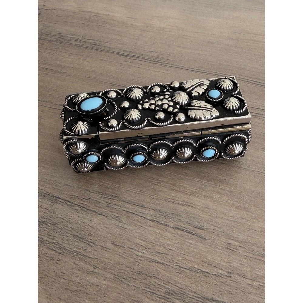Vintage Silver Turquoise Lipstick Holder Rare Flower Design